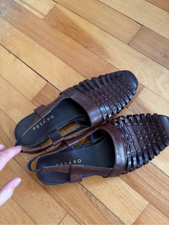 Pesaro Shoes - Pesaro Brown Woven Leather Slingback Sandals